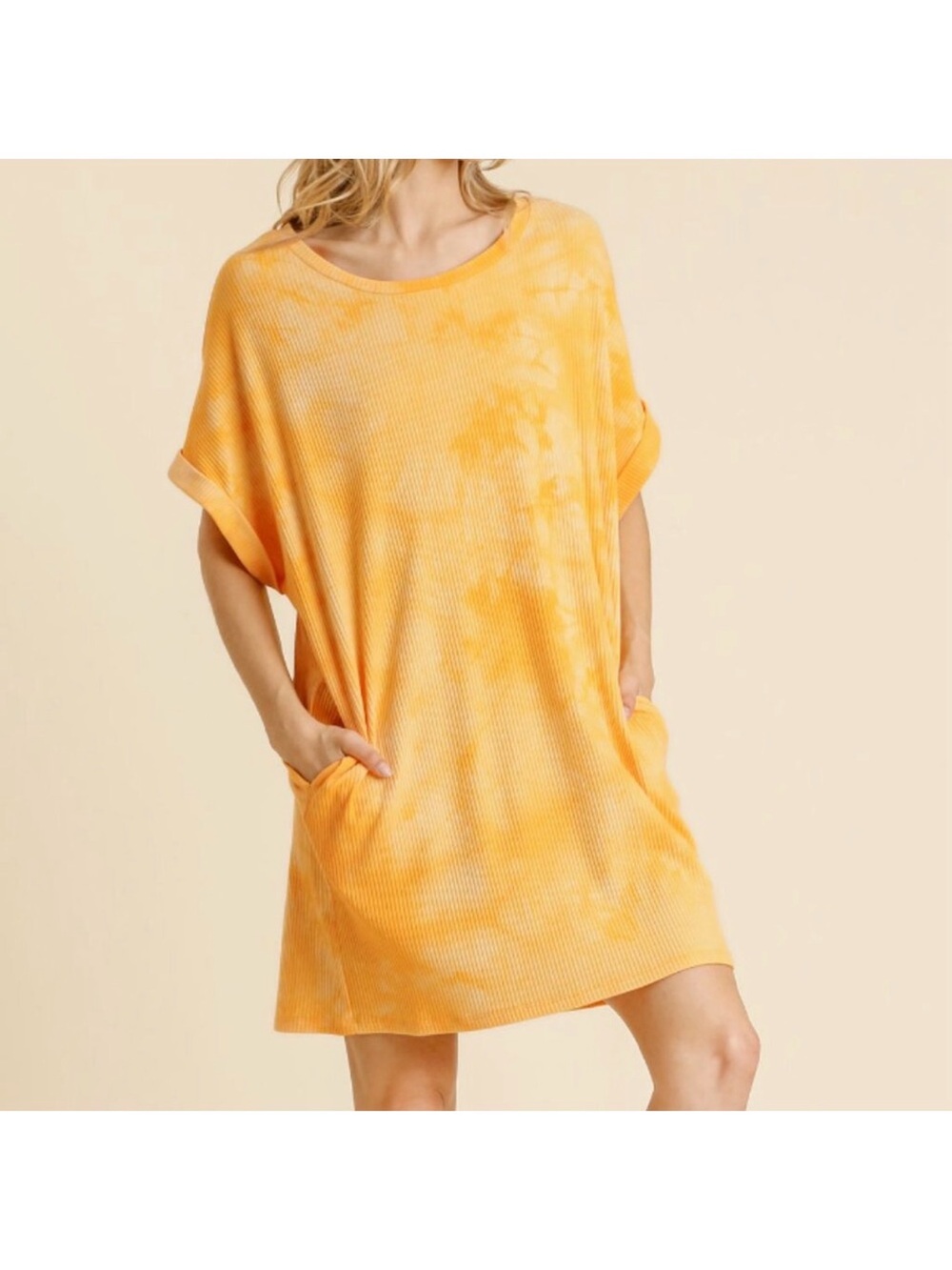 Umgee Yellow Tie-Dye Ribbed Short Sleeve dress